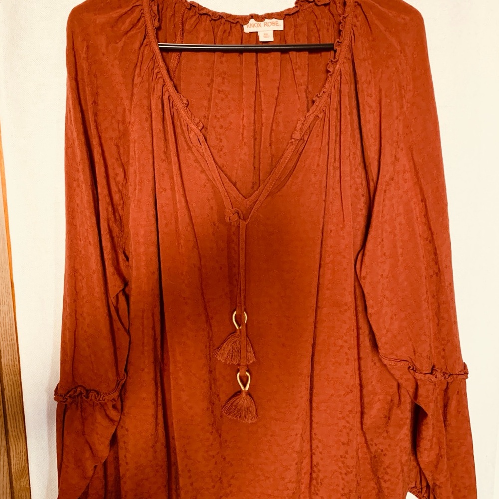 Boho Rust Blouse with Tassels KNOX ROSE women’s blouse